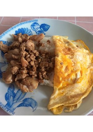 รูปของ ข้าวหมูไก่น้ำมันหอยไข่เกือบข้น