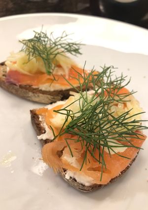 A picture of Salmon & Fennel Rye Toast.