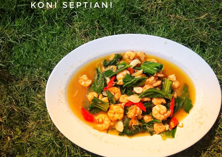 Tumis pokcoy udang saos tiram