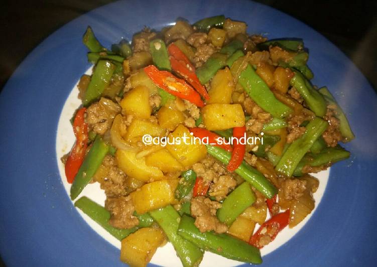 Langkah mengolah 64. Tumis Buncis Kentang Daging Cincang, Bisa Manjain Lidah