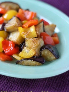 A picture of Sweet and Sour Stir-Fried Eggplant and Bell Peppers.
