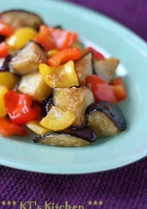 A picture of Sweet and Sour Stir-Fried Eggplant and Bell Peppers.