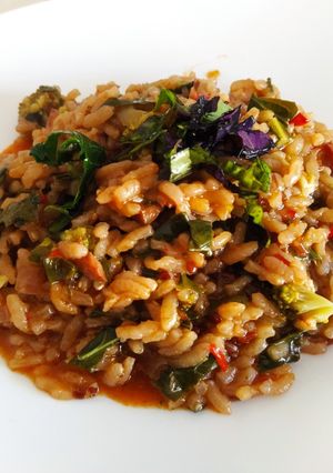 Foto de Risoto de Arroz Vermelho e Brócolos