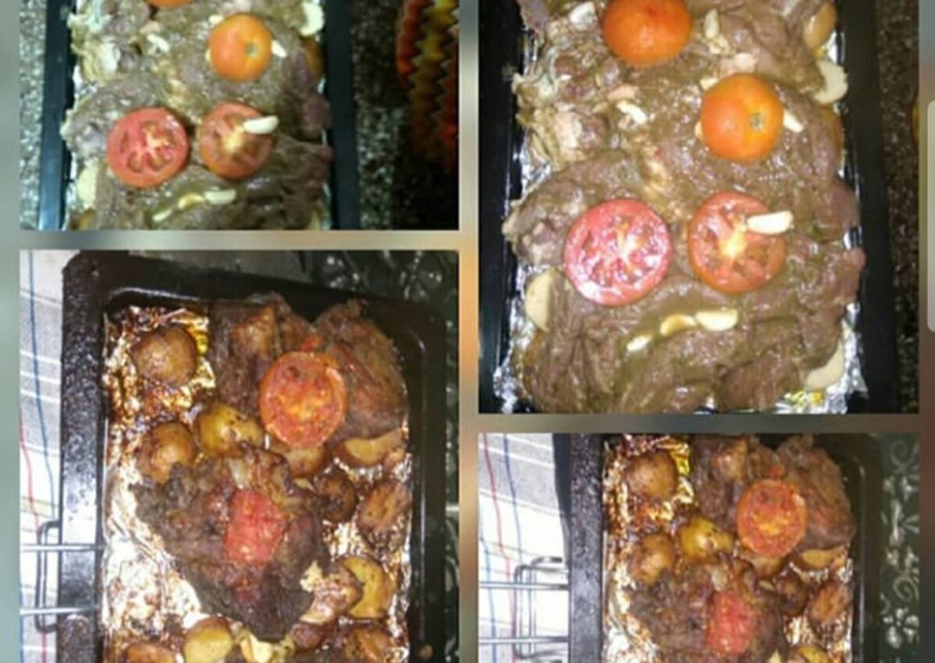 Roast beef steak and some french fries and tomatoes
