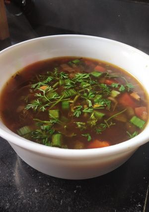 A picture of Hot and sour vegetable soup.