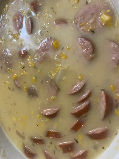 A picture of SAUSAGE, POTATO, AND CORN CHOWDER.