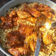 Tallarines al huevo con pollo al disco