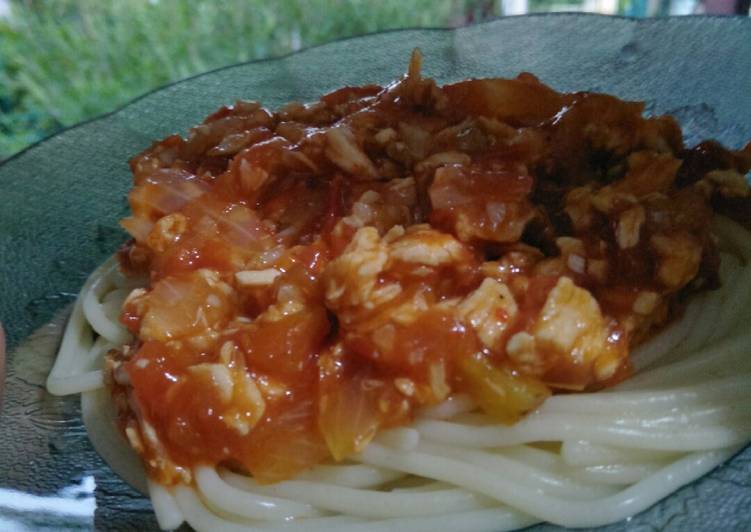 Resep Spageti ayam (spageti simpel kreasi rumahan) Anti Gagal