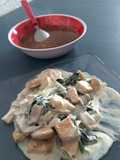 Pollo en crema de espinacas y champiñones