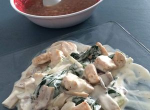 Una foto de Pollo en crema de espinacas y champiñones