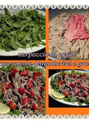 Foto di Carpaccio di carne con rucola, pomodorini e grana