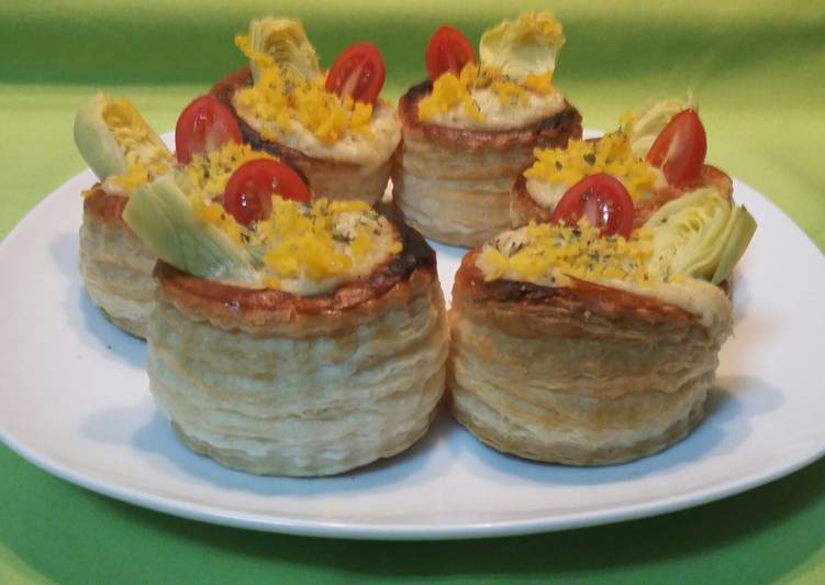 Volovanes de ricotta y bechamel gratinados