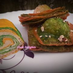 A picture of Tri color puff khaja.