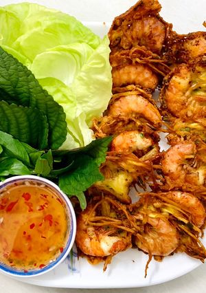 Hình của món Bánh tôm khoai lang.