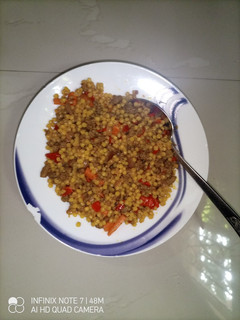 A picture of Pearl couscous with minced meat.