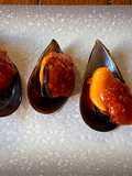 Mejillones con pesto de tomate y avellana