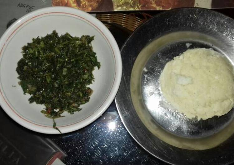 Ugali with fried amaranth(terere)