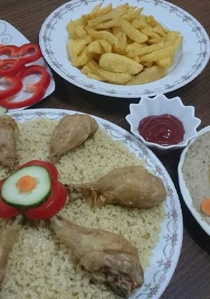 صورة لوصفة فروج مقلي (دبوس) مع برغل بدون بهارات