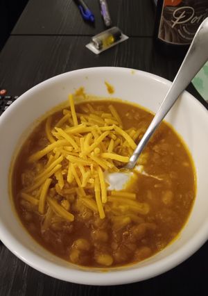 A picture of Pumpkin chicken chili.