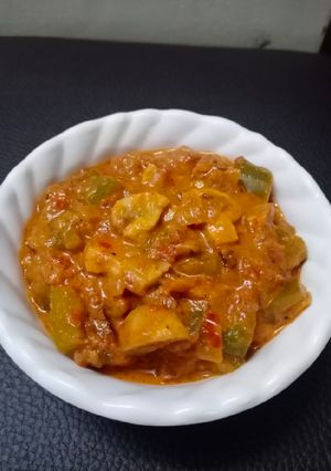 A picture of Mushroom Capsicum masala (Restraunt style).