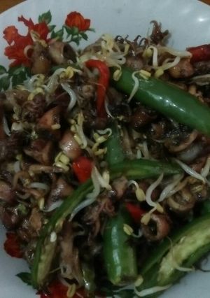 Foto resep Oseng" cumi asin,toge cabe hijau