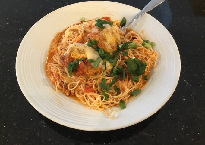 Simple Way to Prepare Homemade Meatball Parmesan on Angke Hair Pasta