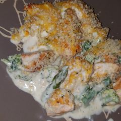 A picture of Cheesy Buffalo Chicken Broccoli and Asparagus Bake.