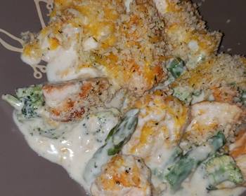 Ready to Serve Cheesy Buffalo Chicken Broccoli and Asparagus Bake Delicious Steady