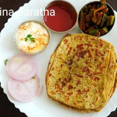 Pudina paratha with dry stuffing A picture of Pudina paratha with dry stuffing.
