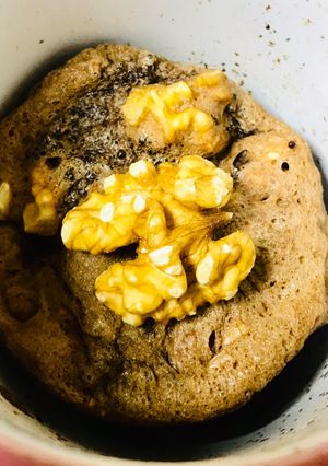 A picture of 3 ingredients keto walnut mug cake.