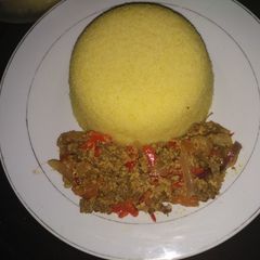 Curry Cuscous with minced meat and egg sauce A picture of Curry Cuscous with minced meat and egg sauce.