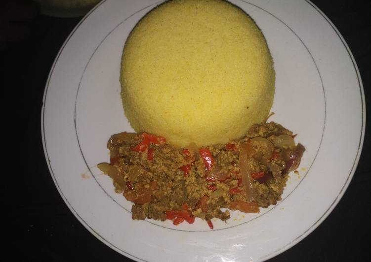 Curry Cuscous with minced meat and egg sauce