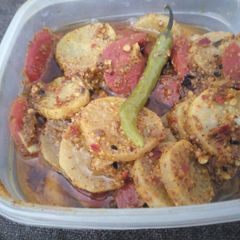 A picture of Gajer Mouli or Hari Mirch ka Achar.