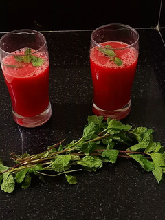A picture of Rose and water melon juice.