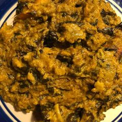 A picture of Plantain porriage with scent leaf.