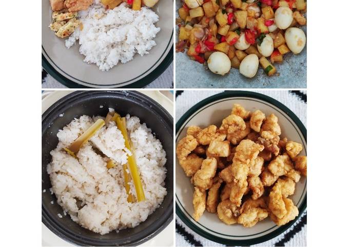 Resep Nasi Uduk/ Nasi Gurih, Ayam Goreng, Kentang Puyuh Balado Yang Lezat Sekali