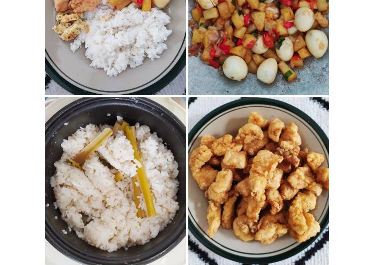 Resep Nasi Uduk/ Nasi Gurih, Ayam Goreng, Kentang Puyuh Balado Lezat