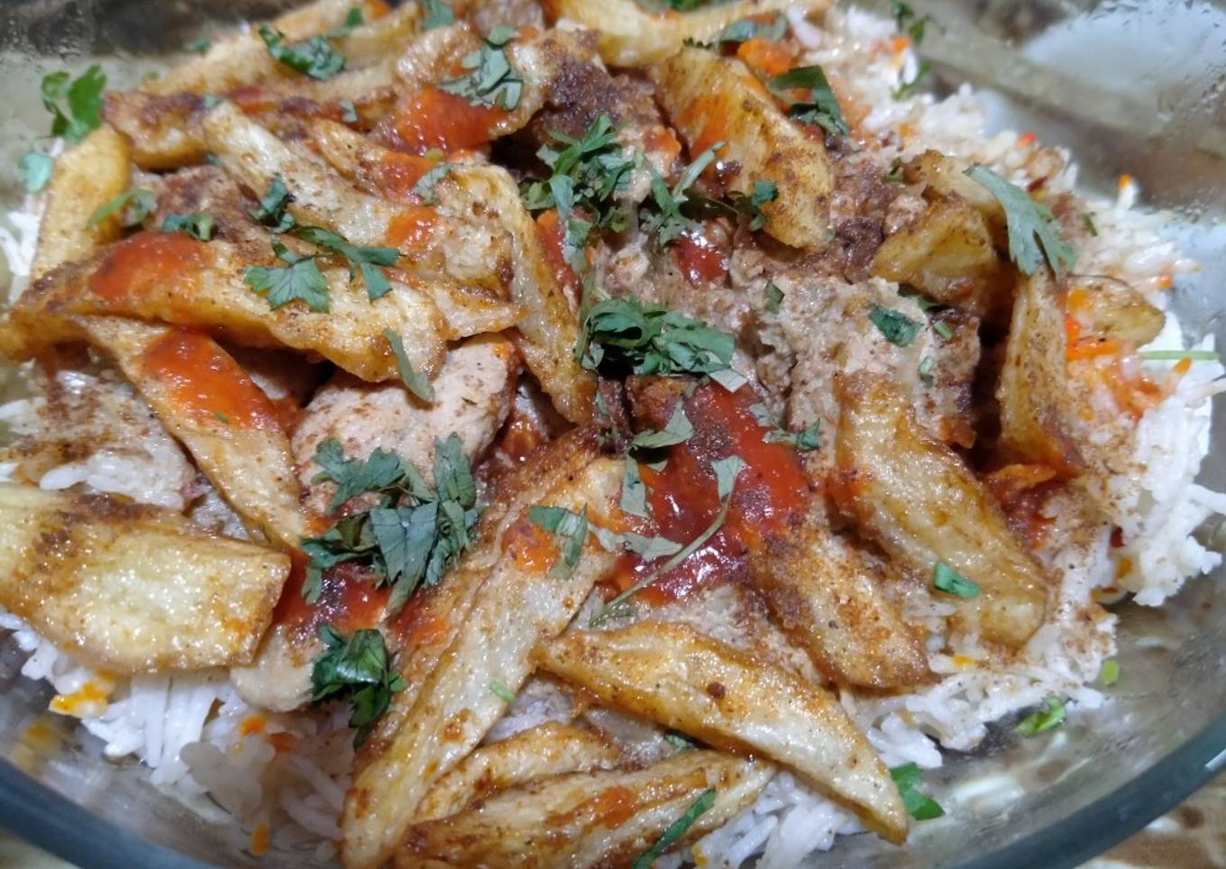 Unique Chicken rice with masala french fries 🍟