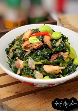 Foto resep Tumis Daun Pepaya Cumi Asin Pete