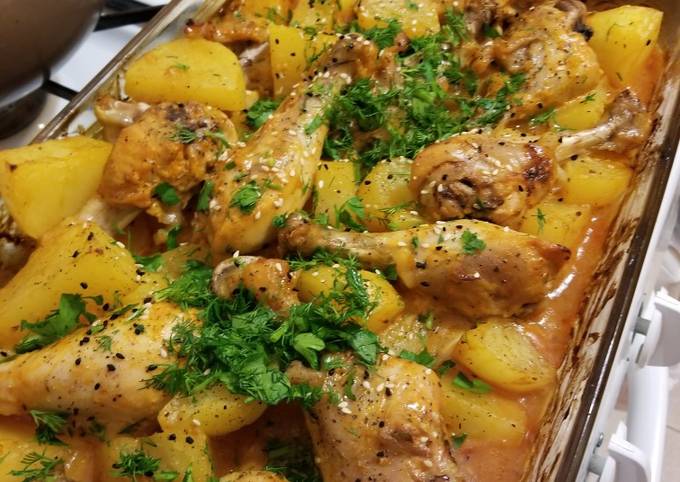 Recipe of Favorite Baked Picante Chicken &amp; Potatoes