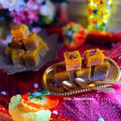 Badam Halwa Mohanthal Fudge A picture of Badam Halwa Mohanthal Fudge.