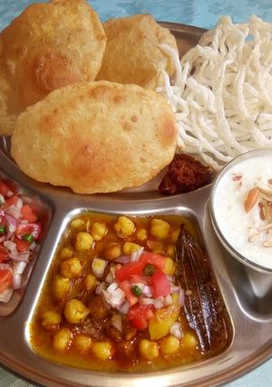 A picture of North Indian breakfast thali.
