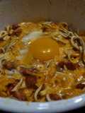 Skillet Broken Eggs with Imitation Baby Eel and Chorizo