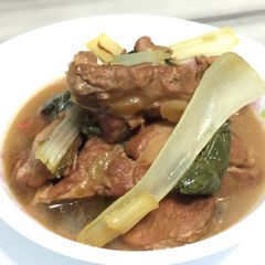 Pork Soft Bone With Bak Choy In Ginger Stone Wine A picture of Pork Soft Bone With Bak Choy In Ginger Stone Wine.