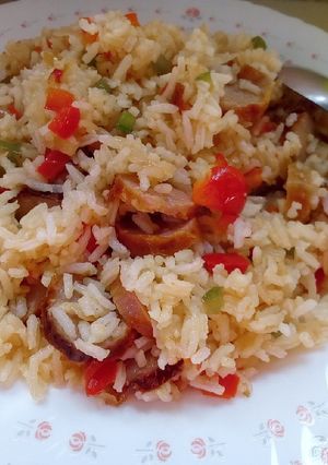 A picture of Fried rice and sausages#myuniquericecontest.