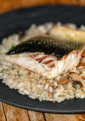 Foto di Risotto al Branzino e Champignons con Bottarga di Tonno