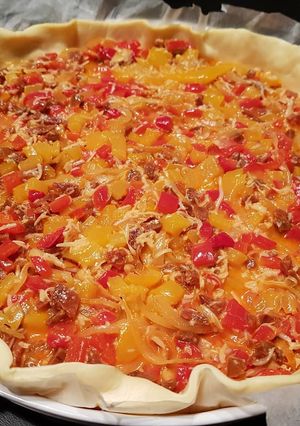 Une photo de Tarte poivron-chorizo