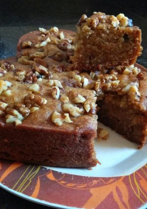 A picture of Eggless Banana Walnut Cake.