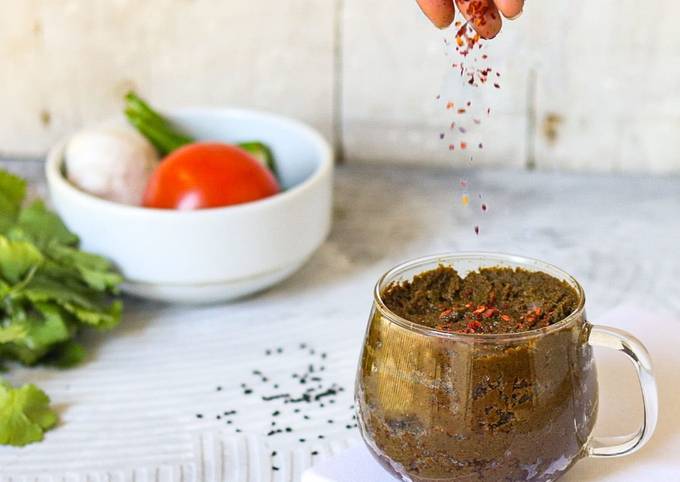 Pickled coriander leaves Dhonepata Bata