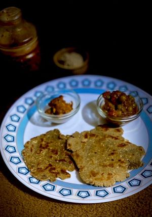 A picture of Gajar Matar ki Sabji, Bajre ki Roti.